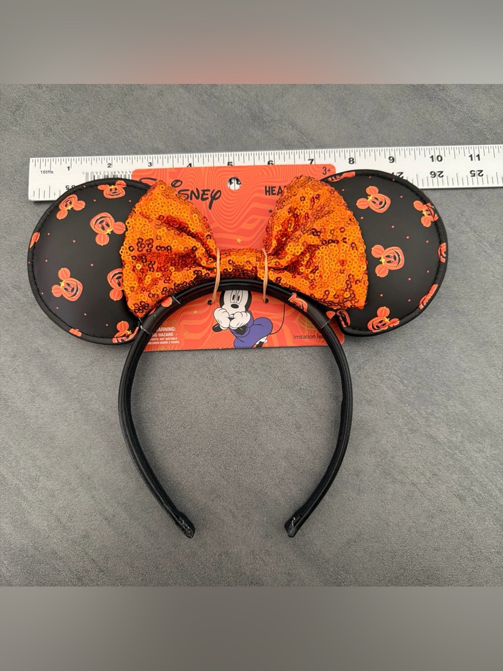 Disney Halloween Minnie Headband with Orange Sequin Bow and Black Pumpkin Ears - Picture 5 of 5